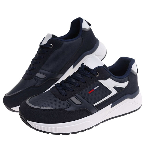 Sznurowane męskie granatowe buty sportowe /C1-1 18011 GF585/