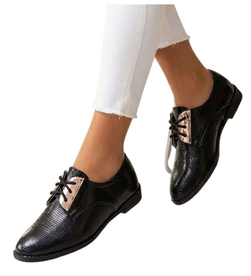 Czarne sznurowane dziewczęce półbuty /A6-2 14938 T039/