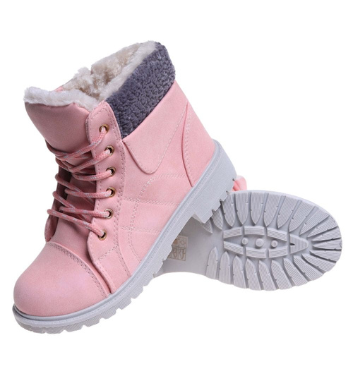 Zimowe różowe dziewczęce trapery z futerkiem /G9-2 17127 T295/