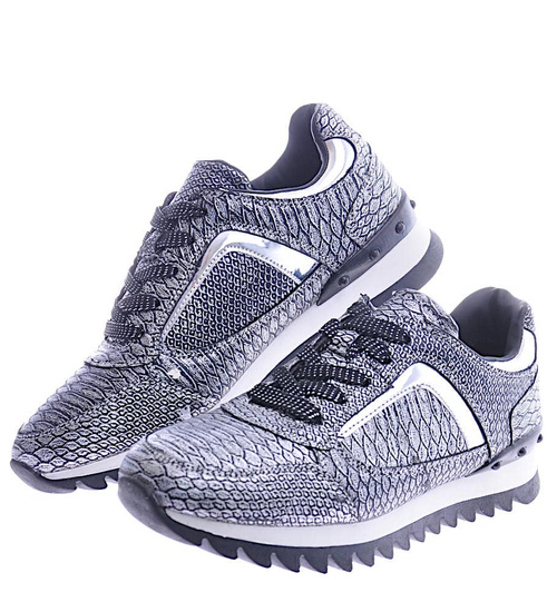 Damskie trampki sneakersy srebrne /E6-1 12549 T285/