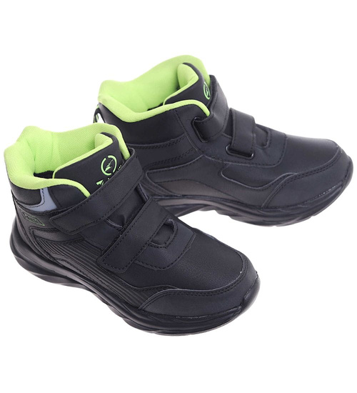 Ocieplane półbuty na rzepy Czarno zielone /E5-2 18363 T285/
