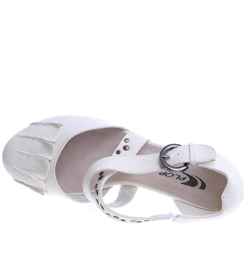 Czółenka z paseczkiem na niskim obcasie Ecru /E7-1 14106 T143/