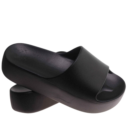 Czarne wodoodporne klapki plażowe na platformie /C1-3 17847 G182/