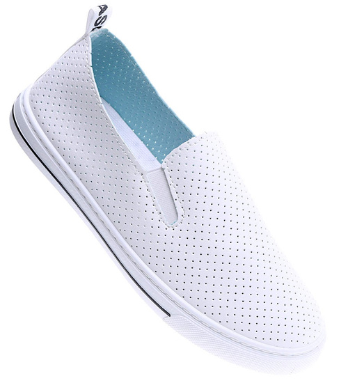 Wsuwane ażurowe białe tenisówki damskie /A1-2 15530 T288/