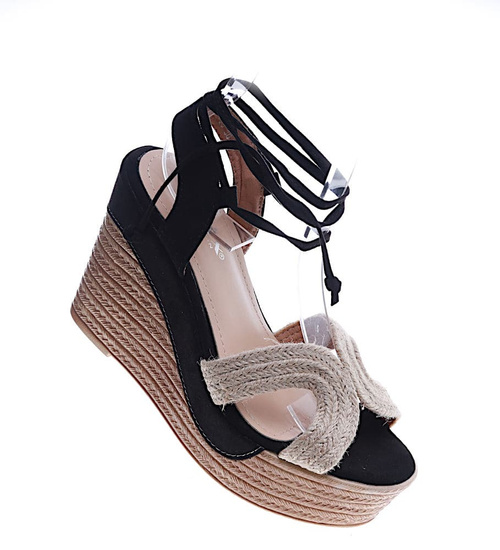 Czarne sandały na koturnie i platformie /G1-2 14064 S243/