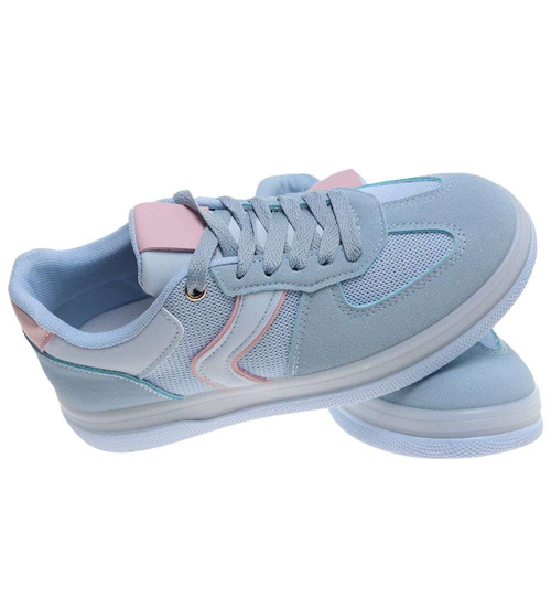 Wiązane snekaersy damskie niebieskie pastelowe /F10-1 18826 G455/