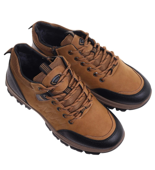 Grubo ocieplone wiązane buty trekkingowe Karmelowe /D9-3 18451 T582/