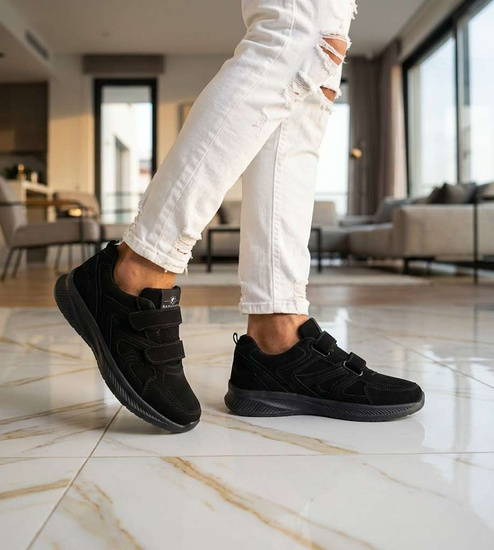 Czarne męskie buty sportowe na rzepy sneakersy /G12-1 15790 T289/