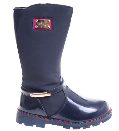 Granatowe dziewczęce kozaki z futerkiem /G6-1 18314 T255/