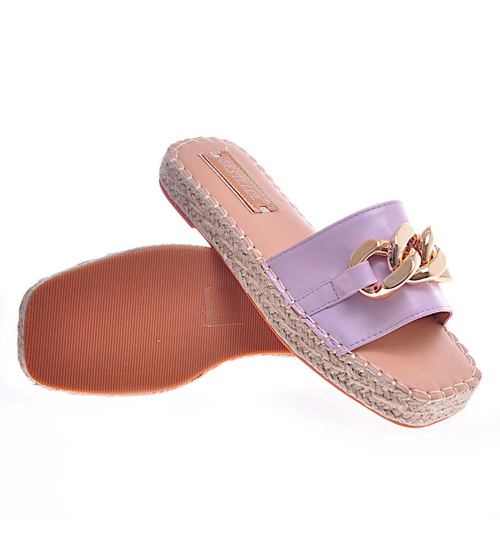 Fioletowe klapki espadryle z łańcuchem /E9-3 11484 T297/