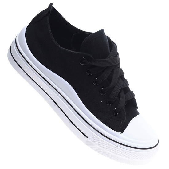 Czarne sznurowane trampki damskie na platformie /A10-2 17214 G185/