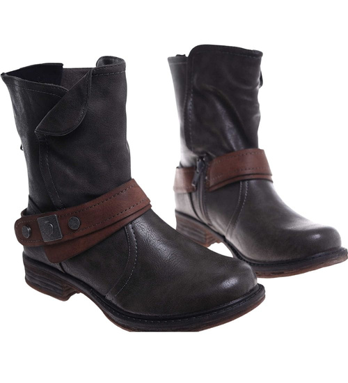 Szare damskie botki na płaskim obcasie /F7-3 12415 T291/