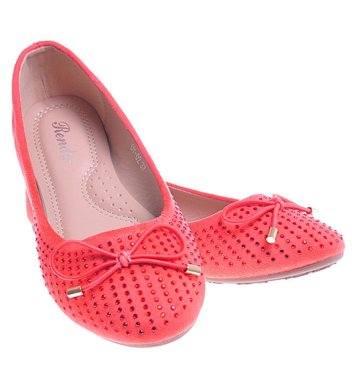 Pomarańczowe balerinki z kokardką i cekinami /E9-2 10600 W038/