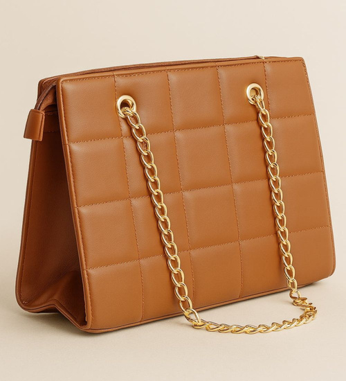 Karmelowa torebka kuferek z łańcuszkiem i paskiem /H2 K27 TB674 G195/