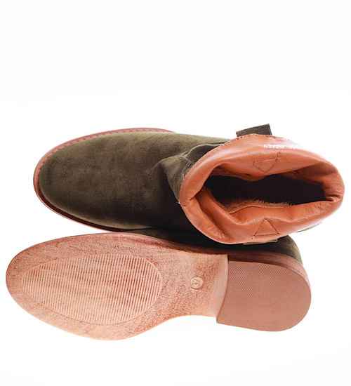 Botki damskie Lekko ocieplone Khaki /G6-2+H2 16899 T184/