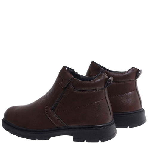 Brązowe ocieplane botki męskie z suwakiem /E3-118455 T581/