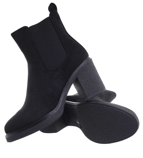 Czarne botki damskie na grubym obcasie /D6-1 18323 W385/