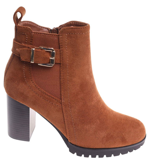Botki damskie na obcasie Karmelowe /G3-3 18265 W327/