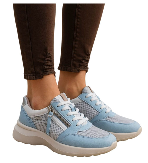 Wiązane sportowe buty damskie niebieskie /i6-2 18473 W12-3/