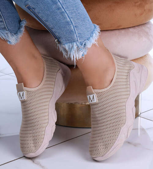 Ażurowe wsuwane buty sportowe damskie Khaki /B4-2 14471 T122/