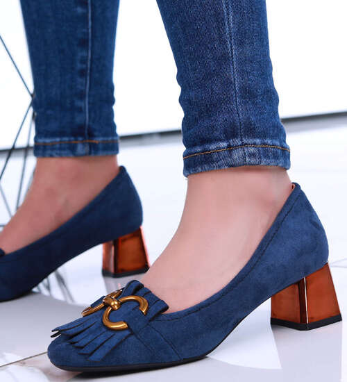 Granatowe czółenka na niskim obcasie /E6-2 15462 T297/