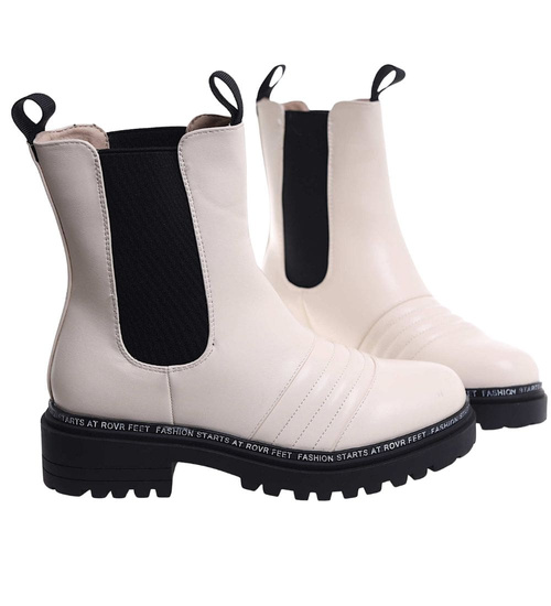 Białe wysokie botki sztyblety na platformie /A4-1 18302 T3/