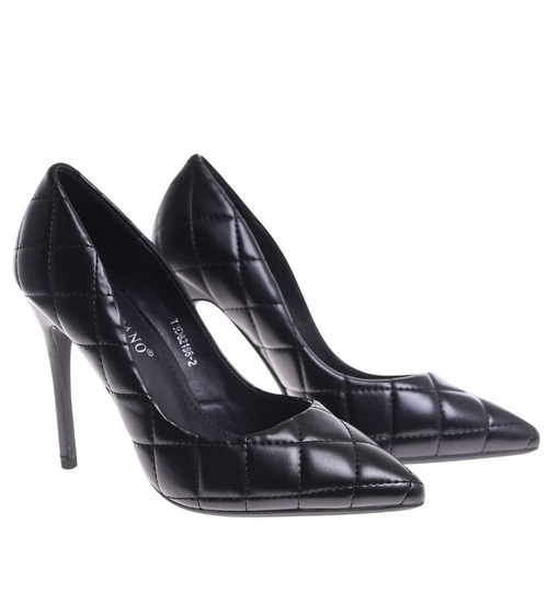 Czarne pikowane szpilki damskie ze szpicem /A4-1 13744 T197/