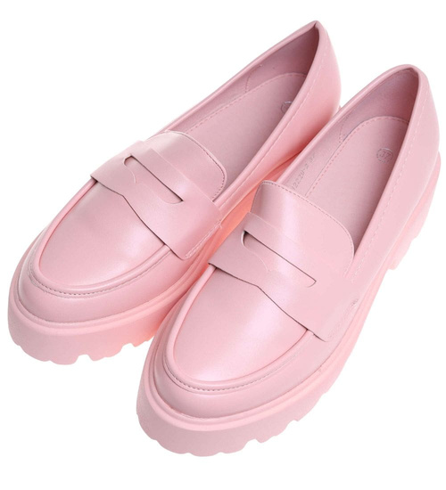 Różowe damskie półbuty na platformie /B4-3 18047 T234/