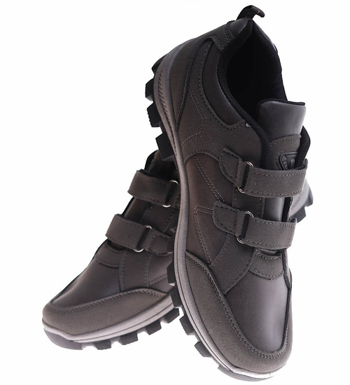 Szare męskie buty trekkinngowe na rzepy /C1-2 17141 T388/