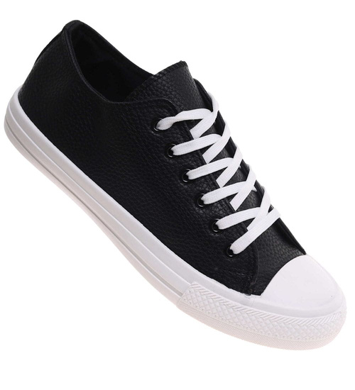 Czarno białe niskie trampki męskie /B3-2 17985 T232/