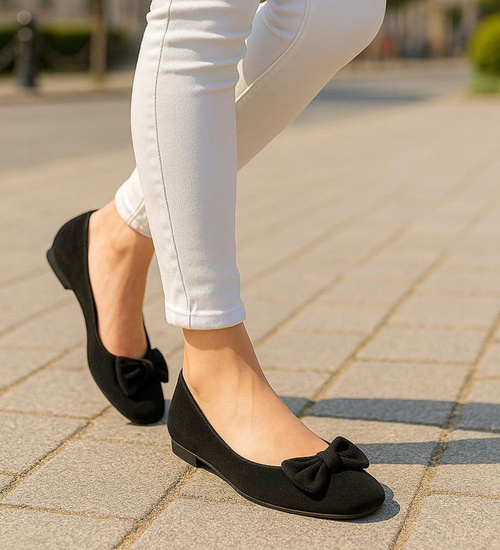 Czarne baleriny damskie z kokardą /E3-1 +h2 17696 W4-92/