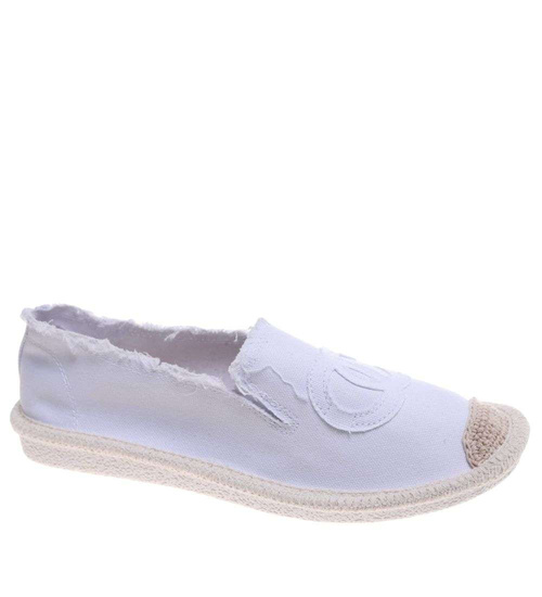 Białe espadryle z szarpaniami /F7-2 18728 T285/