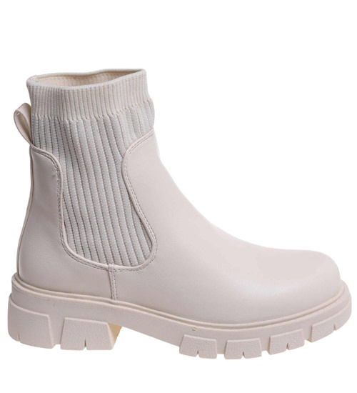 Beżowe elastyczne dziewczęce botki ocieplane /A6-3 17120 T3/