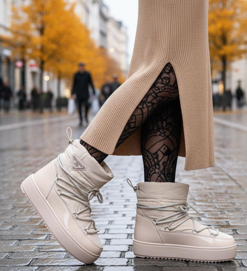 Ocieplane śniegowce damskie Beżowe /F7-2 18570 W343/