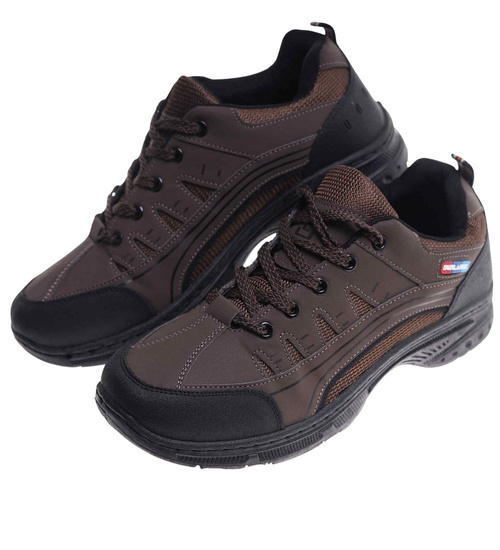 Sznurowane męskie buty trekkingowe Brązowe /E8-1 18168 S393/