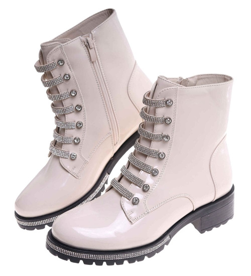 Beżowe botki trapery z suwakiem /G11-2 18161 T432/