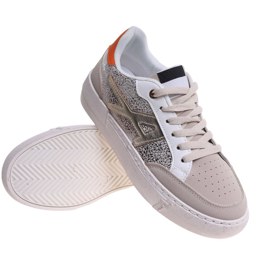 Trampki damskie sznurowane beżowo pomarańczowe /J5-4 H2 18475 W16-6/