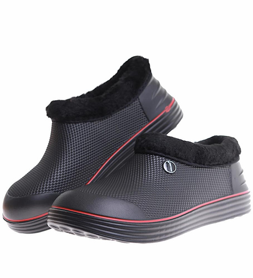 Czarne męskie kalosze piankowe z futerkiem /H2 17076  T291/