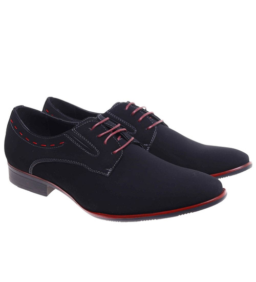 Sznurowane czarne półbuty męskie /D7-3 18055 T382/