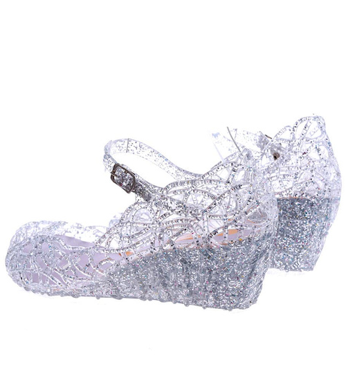 Wodoodporne sandały meliski na koturnie Srebrne Kryte /H2 14571 T088/