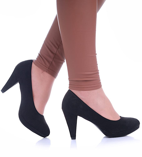 Czarne czółenka na obcasie i platformie /G7-2  17151 G185/