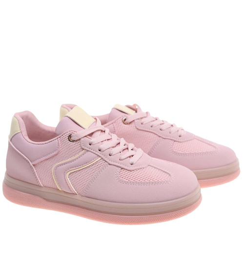 Wiązane snekaersy damskie różowe pastelowe /D3-3 18827 G455/