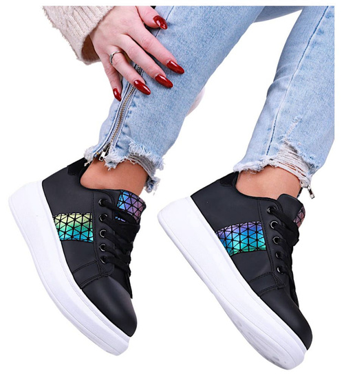 Czarne sznurowane trampki creepersy /D2-2 13226 S295/