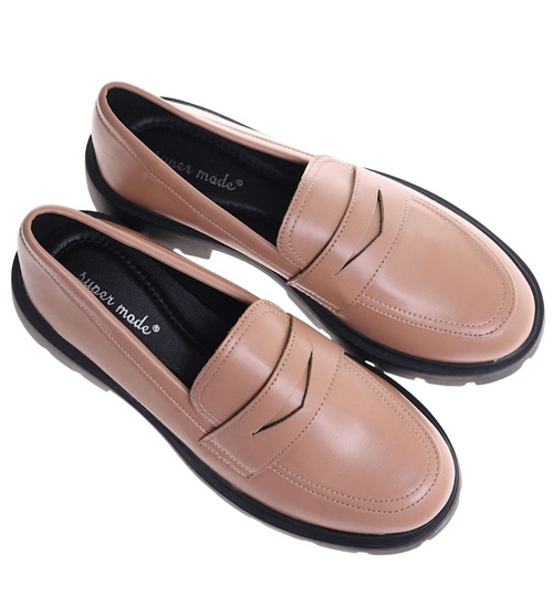Cieliste półbuty loafersy damskie na platformie /K3-4 18627 W147/