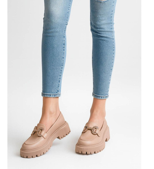 Damskie półbuty na platformie Beżowe /D8-1 15487 T336/