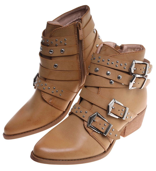 Karmelowe botki kowbojki z ćwiekami /E10-3 9349 S290/