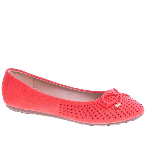 Pomarańczowe balerinki z kokardką i cekinami /E9-2 10600 W038/