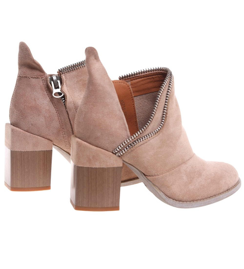 Damskie botki na stabilnym obcasie Khaki /J5-2 12419 S281/