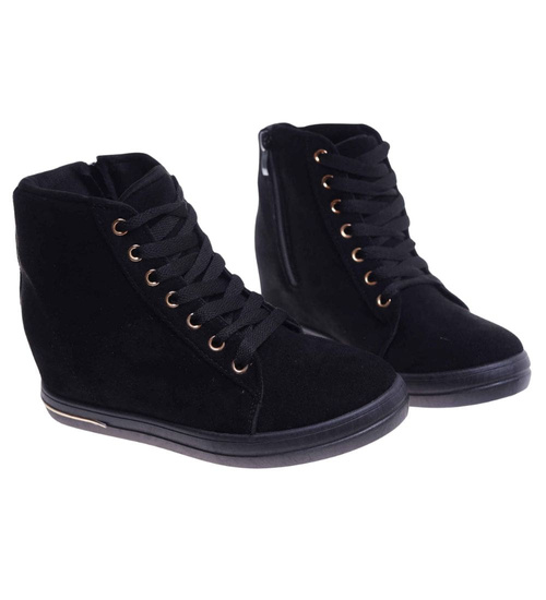 Czarne sneakersy damskie na koturnie /F4-2 18133 T397/