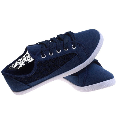 Granatowe ażurowe koronkowe tenisówki /G3-2 17611 T137/